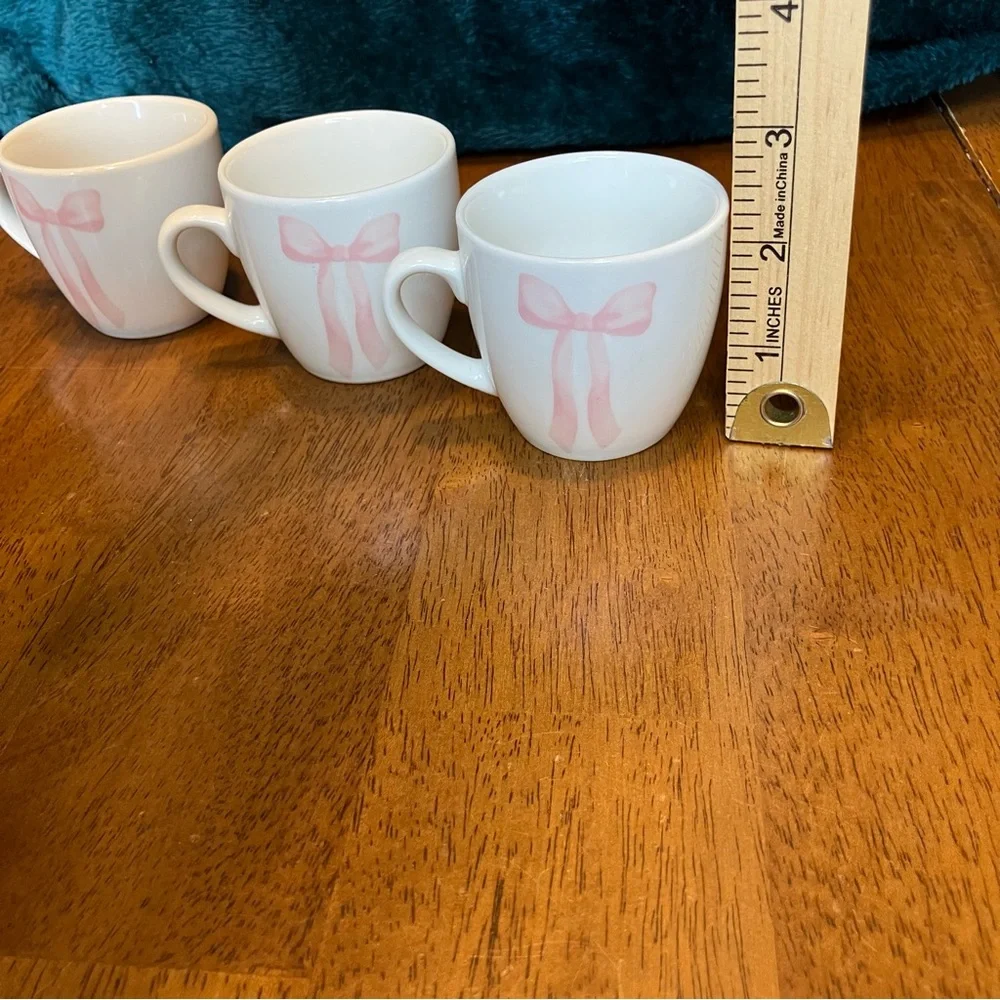 Godinger Painterly Collection Coquette Pink Bow Espresso Mugs Cups‎ Set of 3